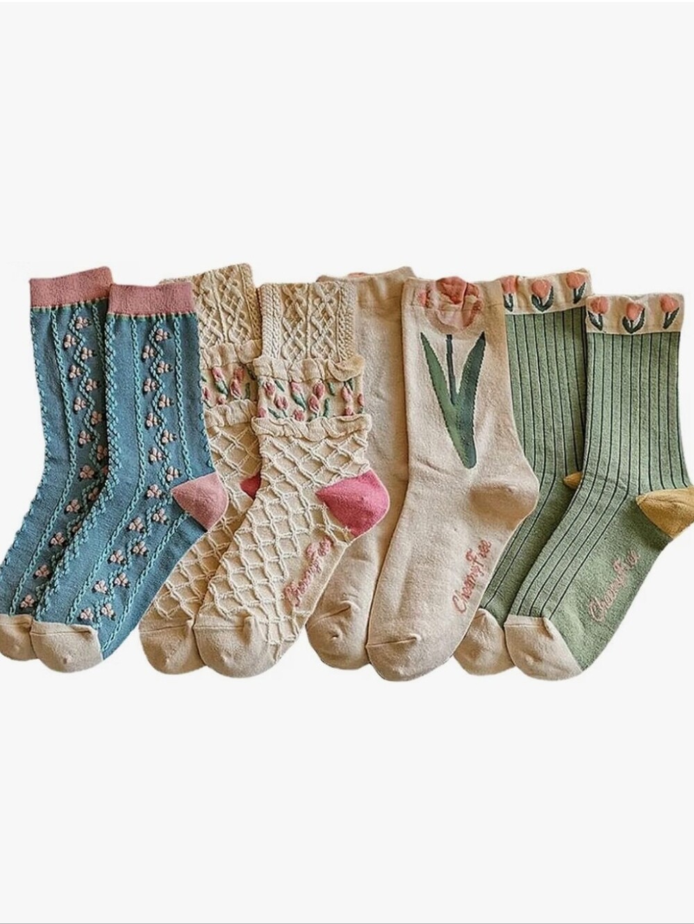 Casual Vintage Floral Cotton Socks for Women 4 Pairs